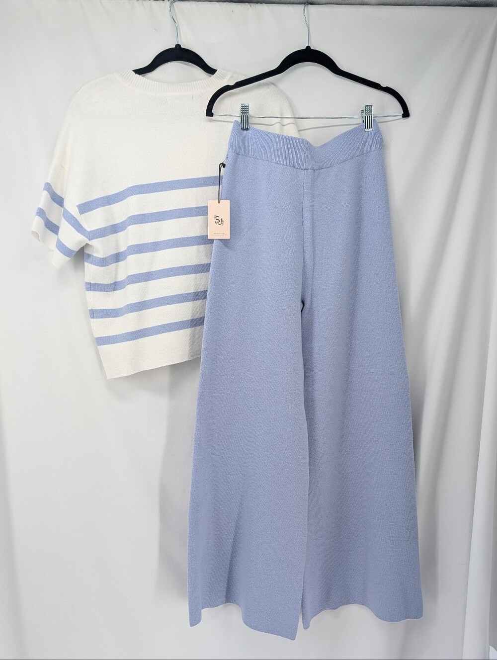NWT Sincerely Jules Pastel Blue Wide-Leg Knit Pants And Top Set Size Medium - Picture 2 of 6